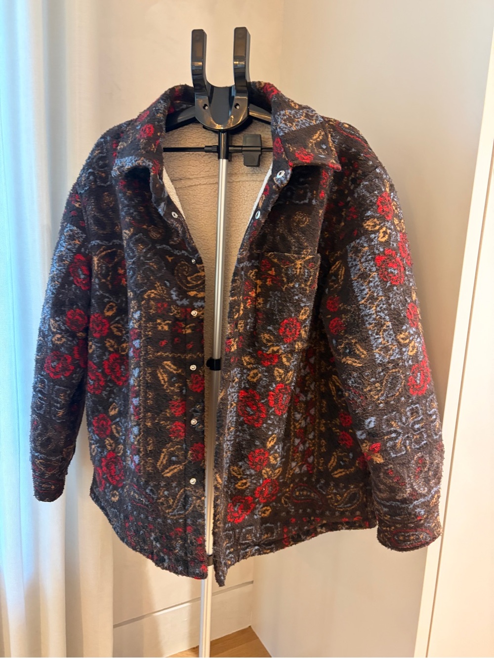Kith Men's Floral paisley Patterned Shirt Jacket - Black, Red & Brown